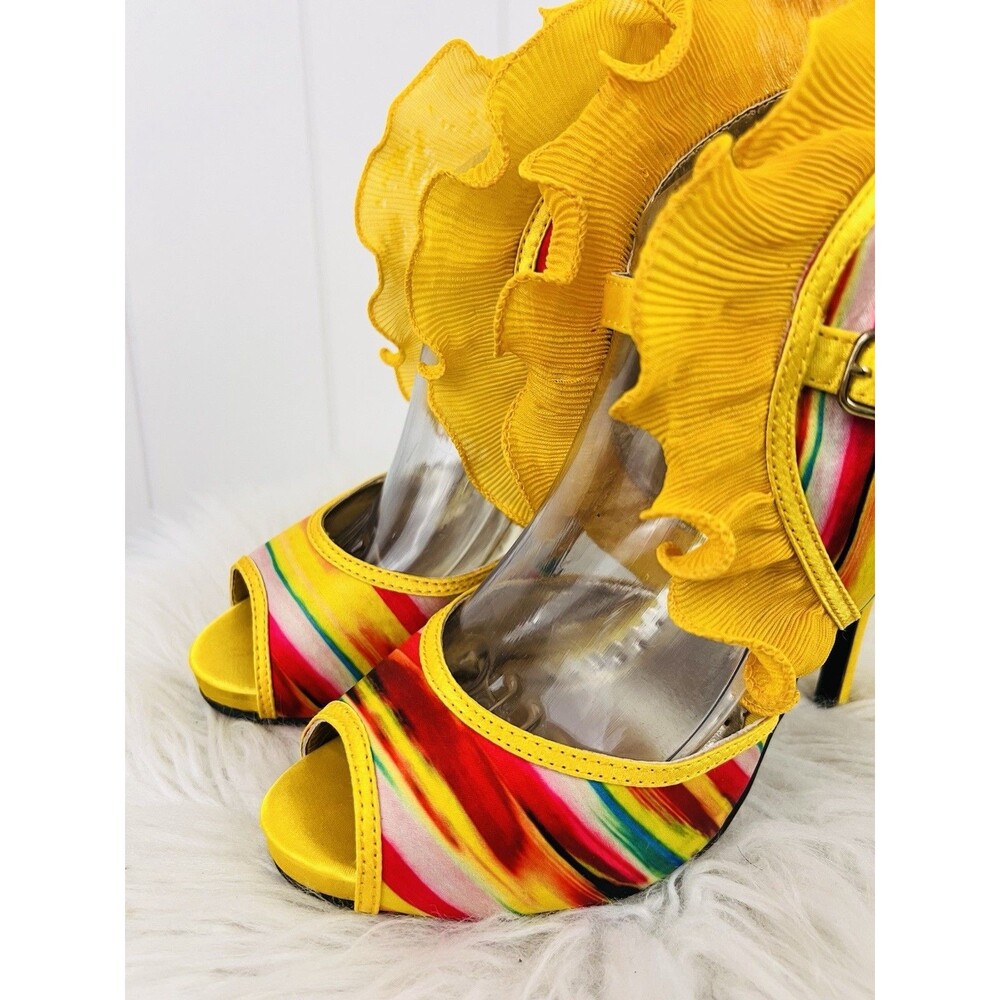 Glamorous Wild Rose Platform Stiletto Heels Ruffled Ankle Strap Size 9 - Picture 2 of 8